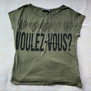 Bershka Olive Green Boat Neck Shirt